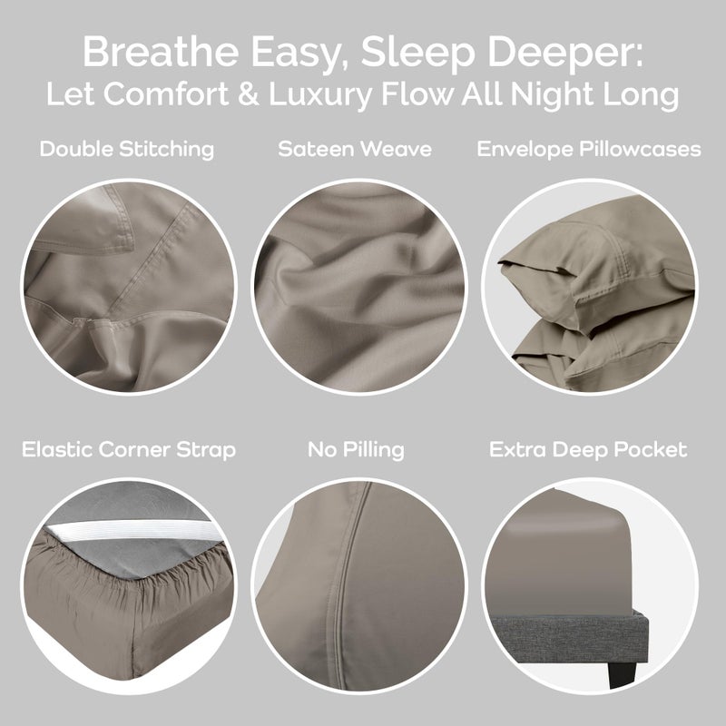 Bamtek 100% Viscose from Bamboo Sheets Queen Size, Super Soft Bedding Set, 4PC Cooling Sheets for Hot Sleepers, Vegan Silk Moisture Wicking, Organically Grown Bedsheet, Sand - 60" x 80" - Image 4